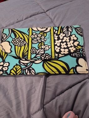 Floral Print Clutch Wallet in Aqua and Lime